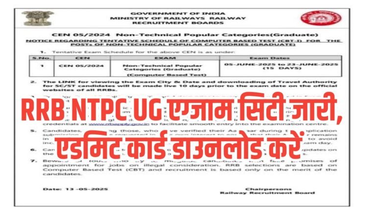 RRB NTPC UG City Intimation Slip 2025